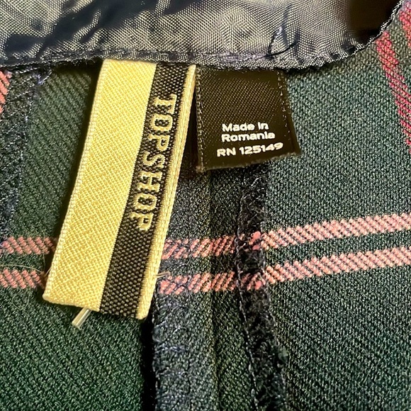 TOPSHOP Checkered Cropped Trousers High Rise Women’s 6 Navy Belted Plaid modern - Picture 8 of 12